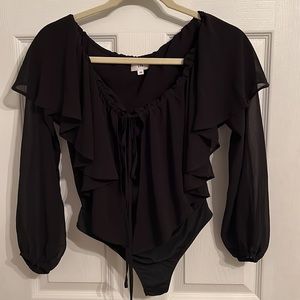 LPA black Remi off the shoulder bodysuit in size XS